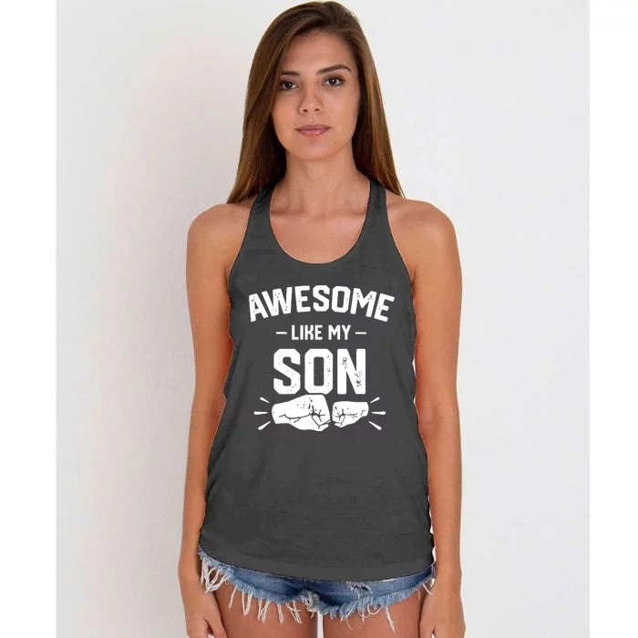 AWESOME LIKE MY SON Funny Father's Day Women's Knotted Racerback Tank