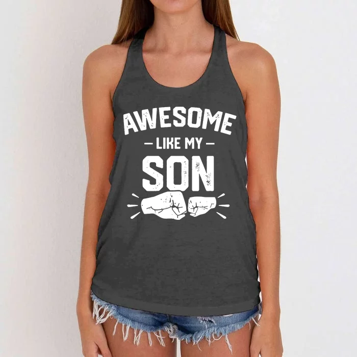 AWESOME LIKE MY SON Funny Father's Day Women's Knotted Racerback Tank