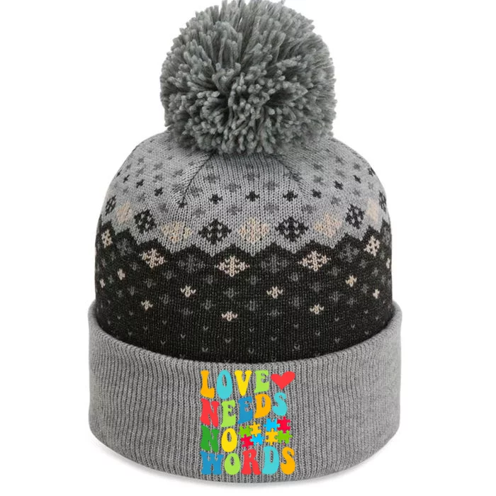 Autism Love Needs No Words Autism Awareness Gift The Baniff Cuffed Pom Beanie