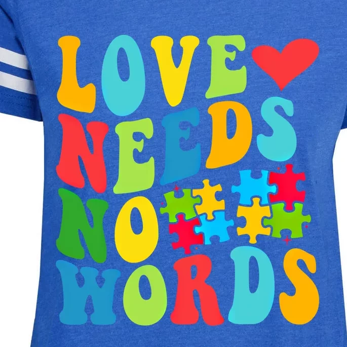 Autism Love Needs No Words Autism Awareness Gift Enza Ladies Jersey Football T-Shirt