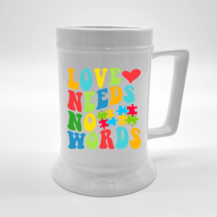 Autism Love Needs No Words Autism Awareness Gift Front & Back Beer Stein