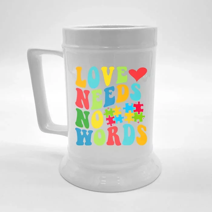 Autism Love Needs No Words Autism Awareness Gift Front & Back Beer Stein