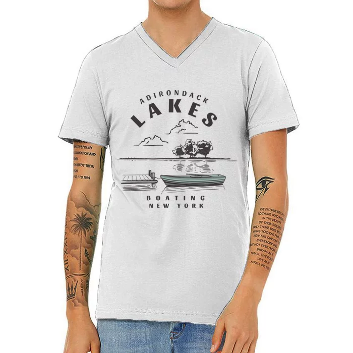 Adirondack Lakes Ny Boating Gift V-Neck T-Shirt