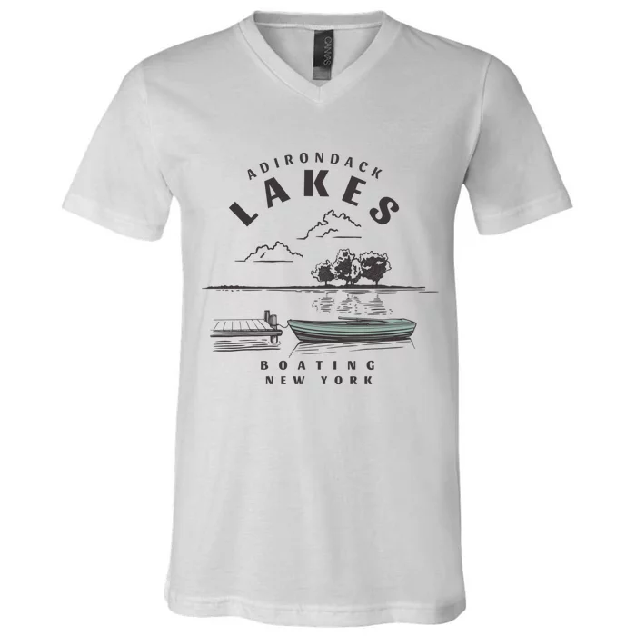 Adirondack Lakes Ny Boating Gift V-Neck T-Shirt