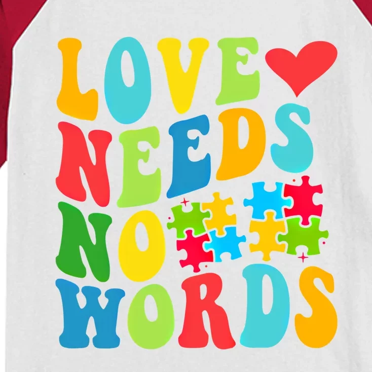 Autism Love Needs No Words Autism Awareness Cool Gift Kids Colorblock Raglan Jersey