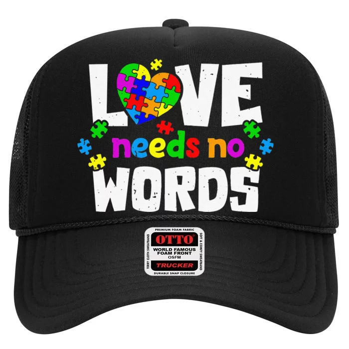 Autism Love No Words SPED Special Needs Awareness Teachers High Crown Mesh Trucker Hat