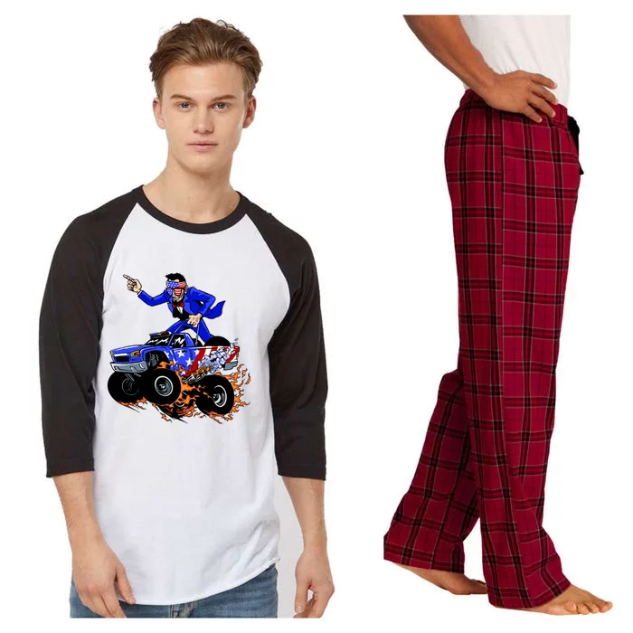 Abraham Liconln On A Monster Truck Raglan Sleeve Pajama Set