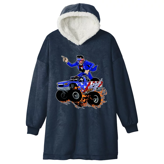 Abraham Liconln On A Monster Truck Hooded Wearable Blanket