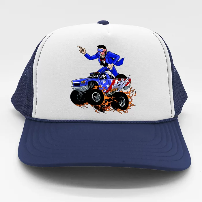 Abraham Liconln On A Monster Truck Trucker Hat