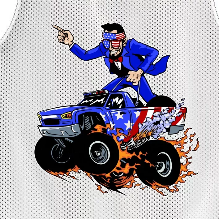 Abraham Liconln On A Monster Truck Mesh Reversible Basketball Jersey Tank