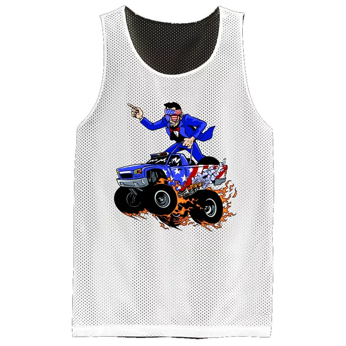 Abraham Liconln On A Monster Truck Mesh Reversible Basketball Jersey Tank