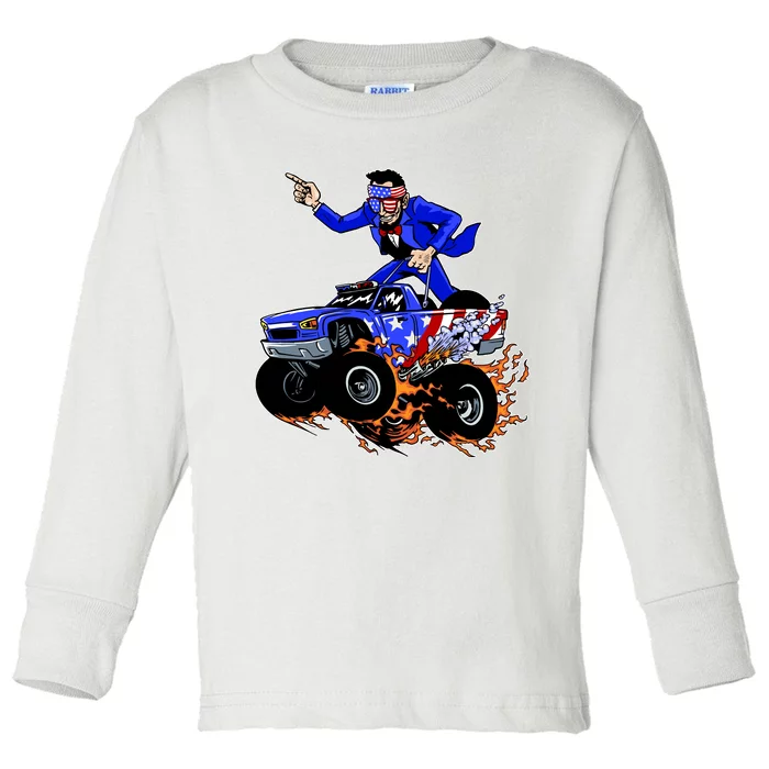 Abraham Liconln On A Monster Truck Toddler Long Sleeve Shirt