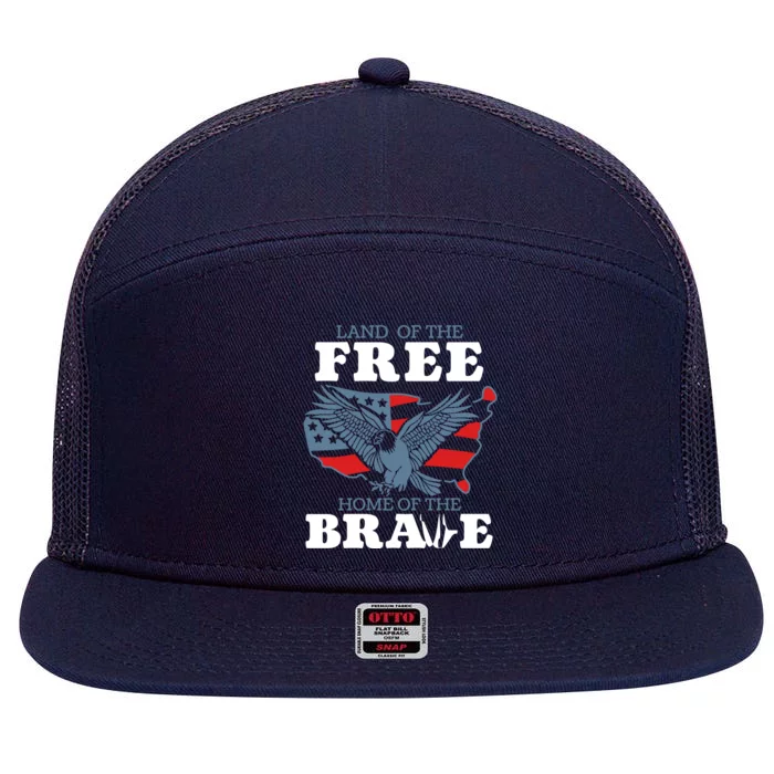 America Land Of The Free Home Of The Brave Gift 7 Panel Mesh Trucker Snapback Hat