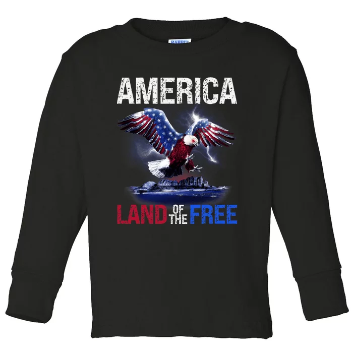 America Land Of The Free 4th Of July Independence Day Eagle Toddler Long Sleeve Shirt