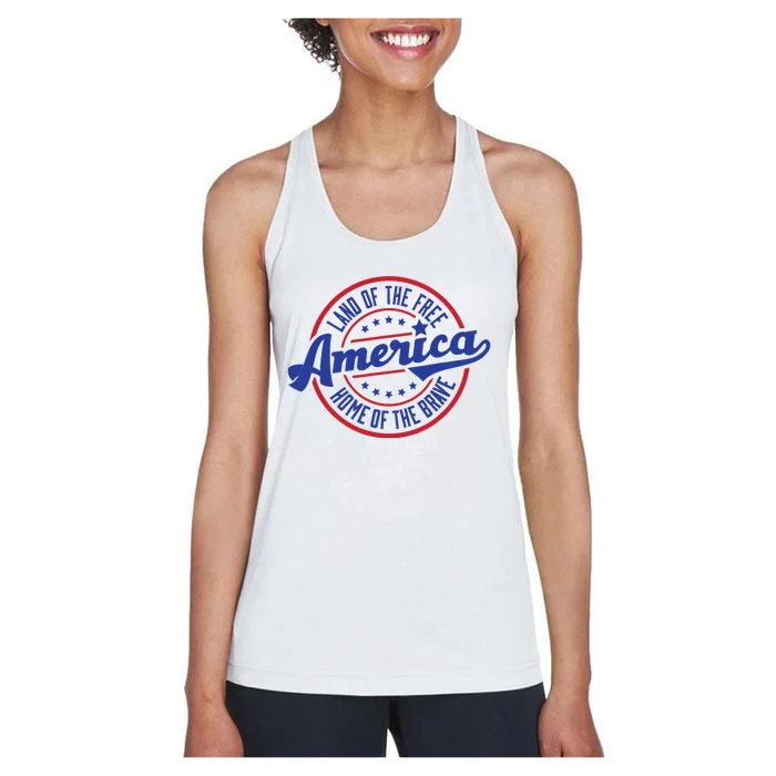 AMERICA LAND OF THE FREE HOME OF THE BRAVE Women's Racerback Tank