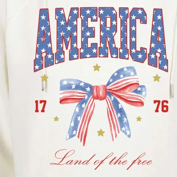 America Land Of The Free Bow Womens Funnel Neck Pullover Hood