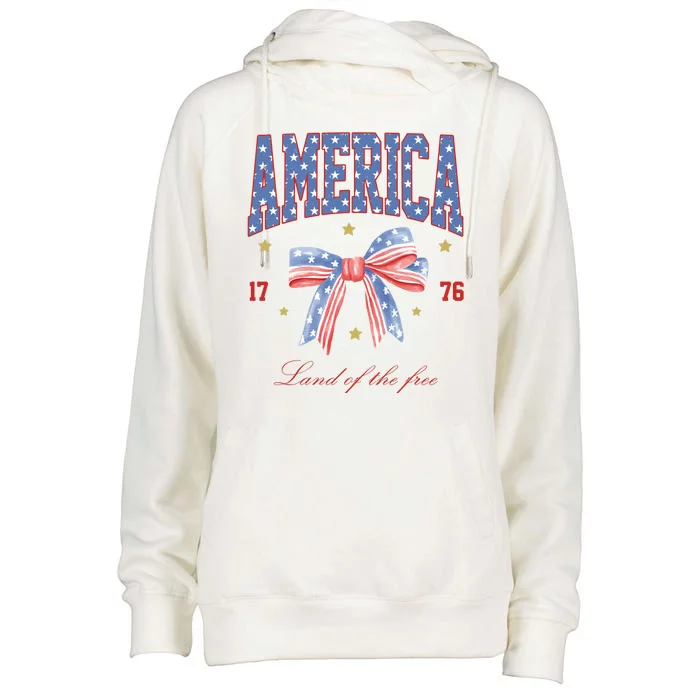 America Land Of The Free Bow Womens Funnel Neck Pullover Hood