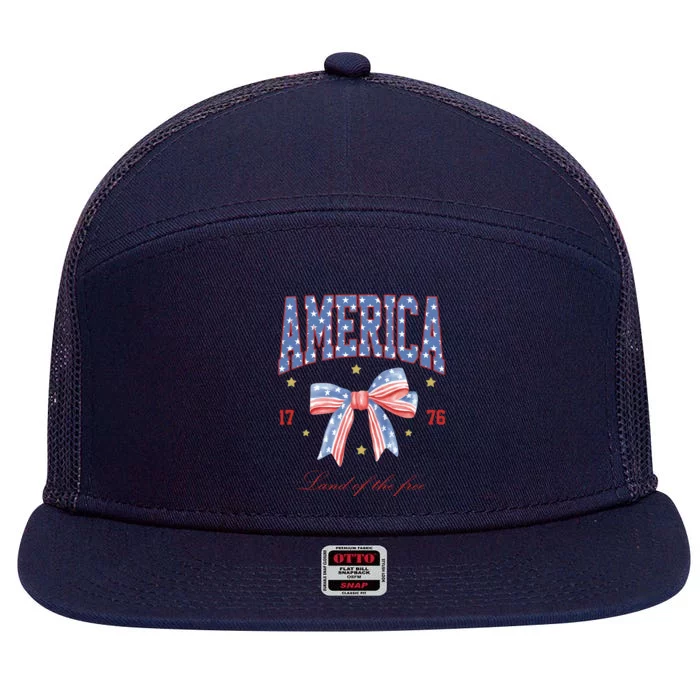 America Land Of The Free Bow 7 Panel Mesh Trucker Snapback Hat