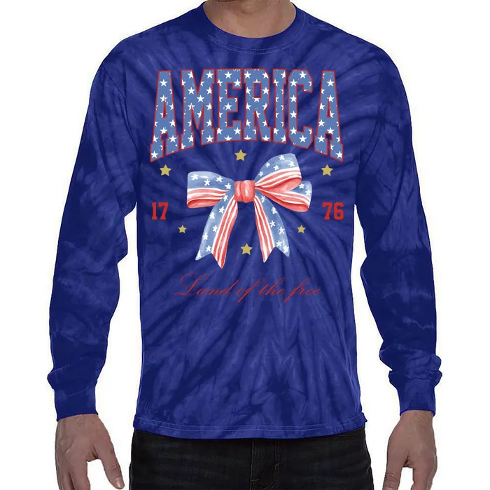 America Land Of The Free Bow Tie-Dye Long Sleeve Shirt