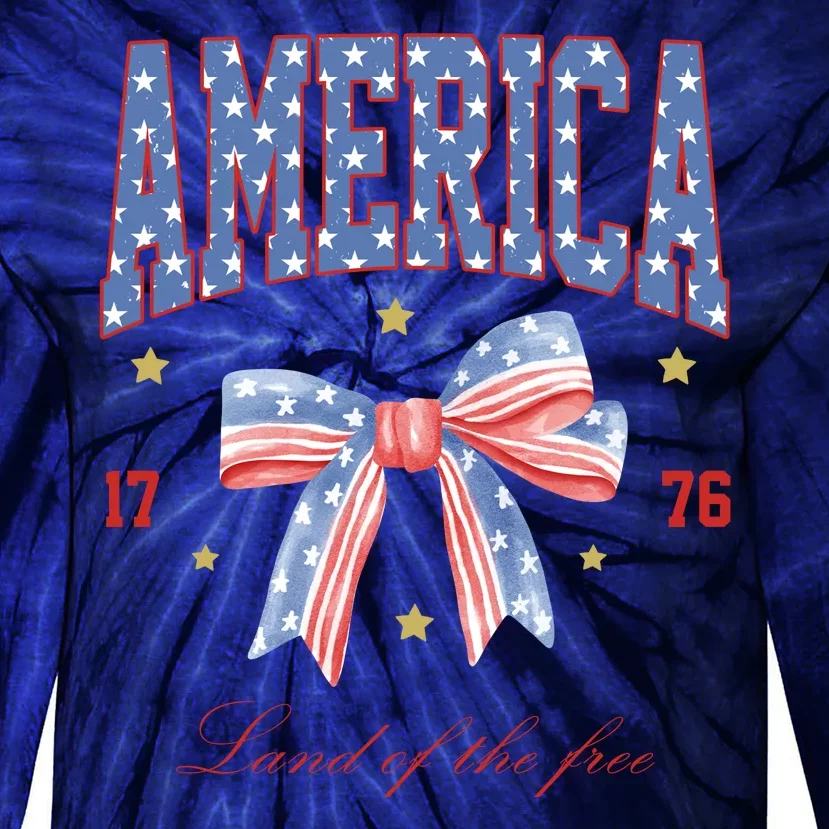 America Land Of The Free Bow Tie-Dye Long Sleeve Shirt