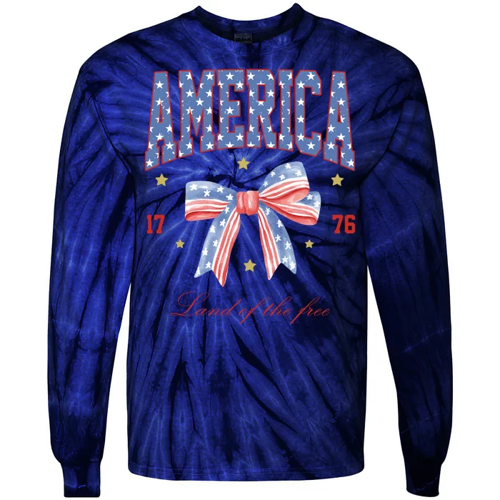 America Land Of The Free Bow Tie-Dye Long Sleeve Shirt