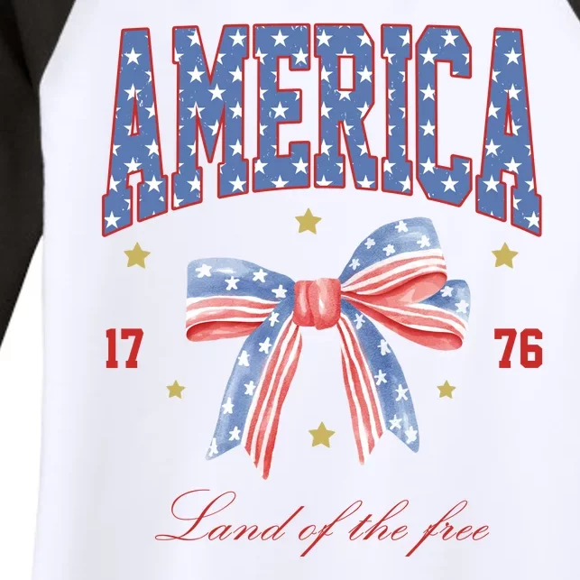 America Land Of The Free Bow Women's Tri-Blend 3/4-Sleeve Raglan Shirt