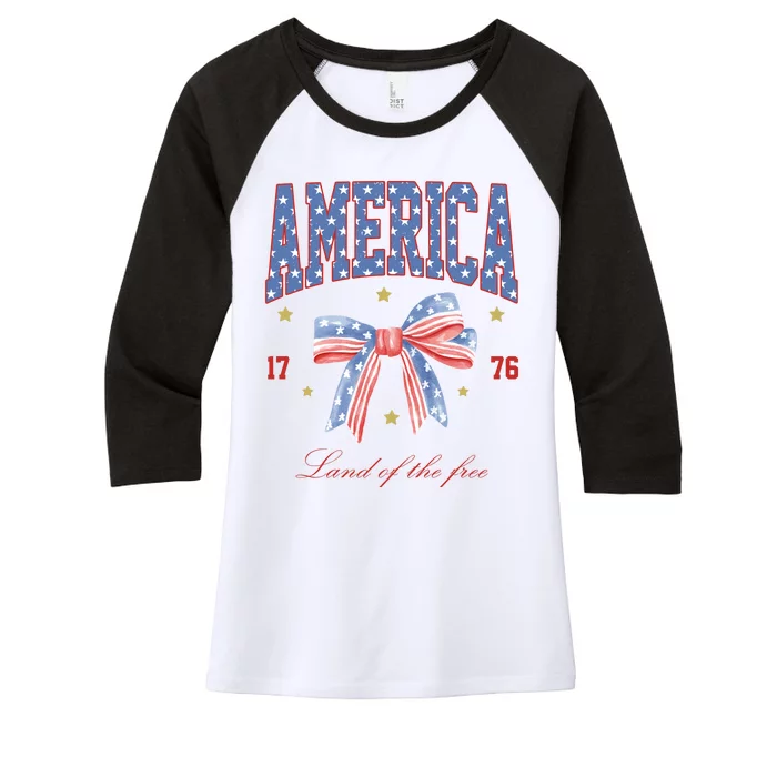 America Land Of The Free Bow Women's Tri-Blend 3/4-Sleeve Raglan Shirt