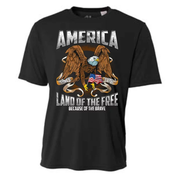 America! Land Of The Free Because Of The Brave! Patriotic Gift Cooling Performance Crew T-Shirt