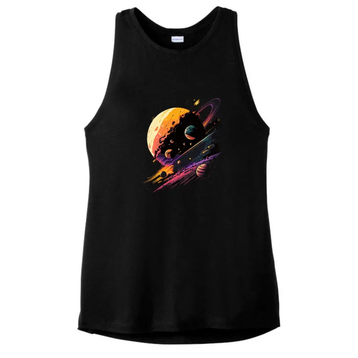 A Lot Of Big And Small Colorful Planets Ladies Tri-Blend Wicking Tank