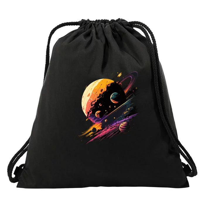 A Lot Of Big And Small Colorful Planets Drawstring Bag