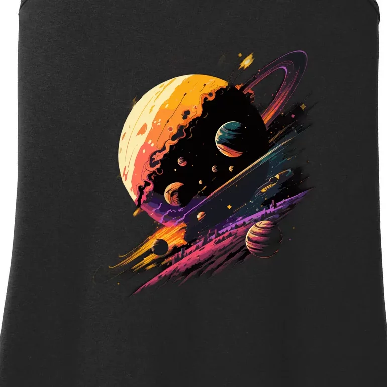 A Lot Of Big And Small Colorful Planets Ladies Essential Tank