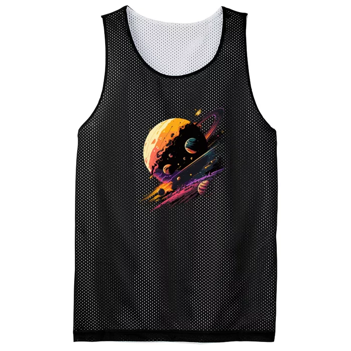 A Lot Of Big And Small Colorful Planets Mesh Reversible Basketball Jersey Tank