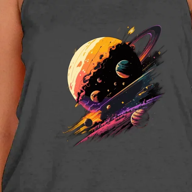 A Lot Of Big And Small Colorful Planets Women's Knotted Racerback Tank