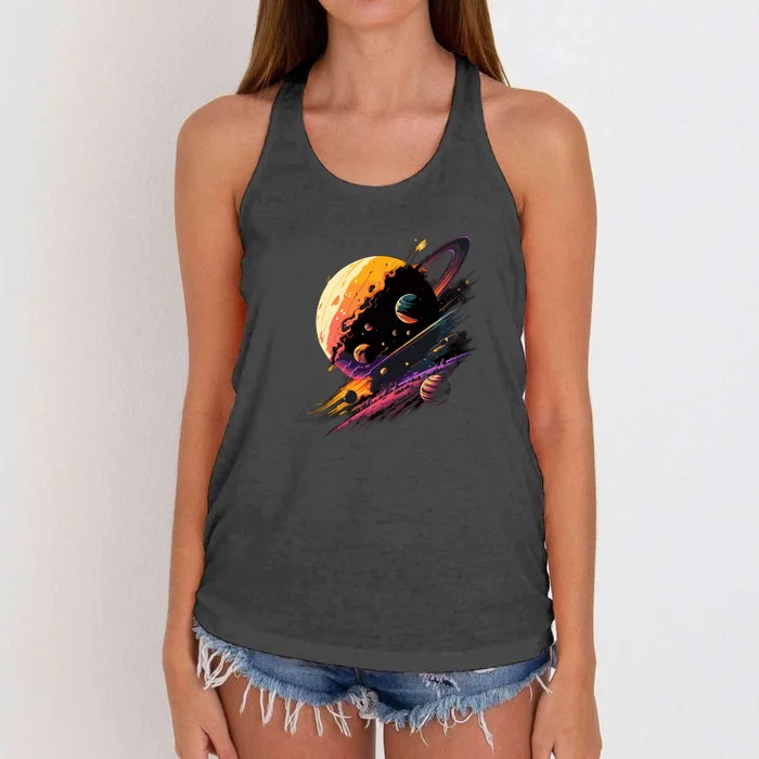 A Lot Of Big And Small Colorful Planets Women's Knotted Racerback Tank