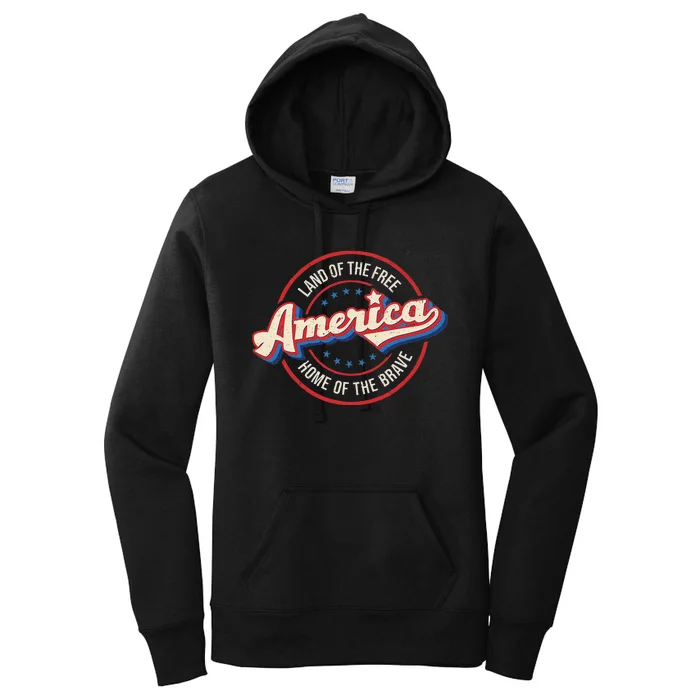 America Land Of The Free Home Of The Brave Retro Women's Pullover Hoodie