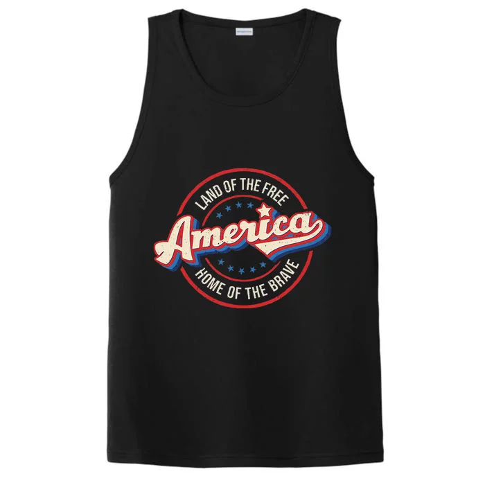 America Land Of The Free Home Of The Brave Retro Performance Tank