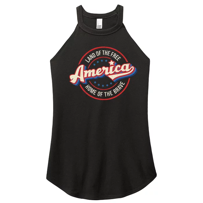 America Land Of The Free Home Of The Brave Retro Women’s Perfect Tri Rocker Tank