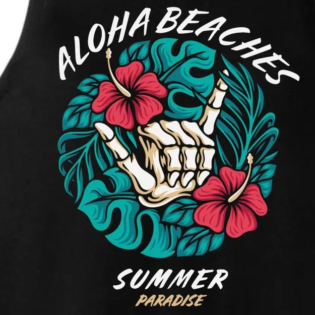 Aloha Beaches Skeleton Hand Rock On Flowers Ladies Tri-Blend Wicking Tank