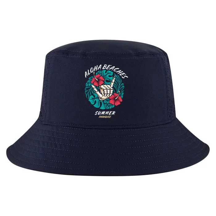 Aloha Beaches Skeleton Hand Rock On Flowers Cool Comfort Performance Bucket Hat