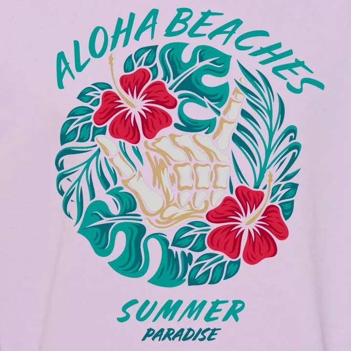 Aloha Beaches Skeleton Hand Rock On Flowers Garment-Dyed Sweatshirt