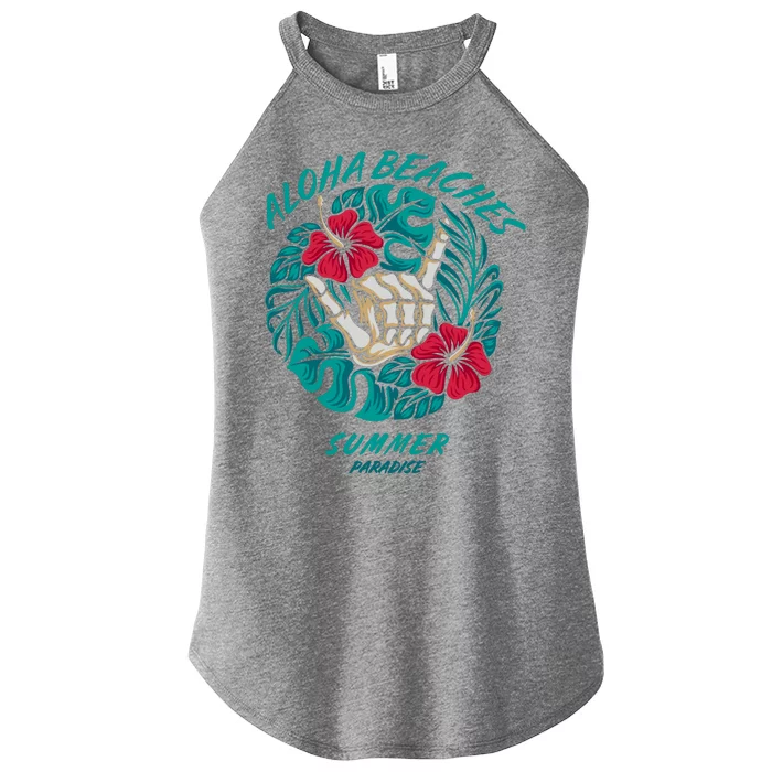 Aloha Beaches Skeleton Hand Rock On Flowers Women’s Perfect Tri Rocker Tank