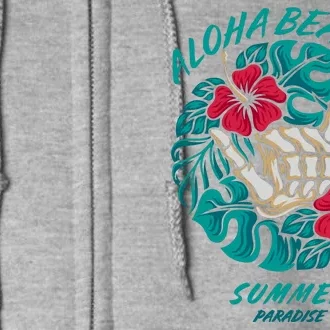 Aloha Beaches Skeleton Hand Rock On Flowers Full Zip Hoodie