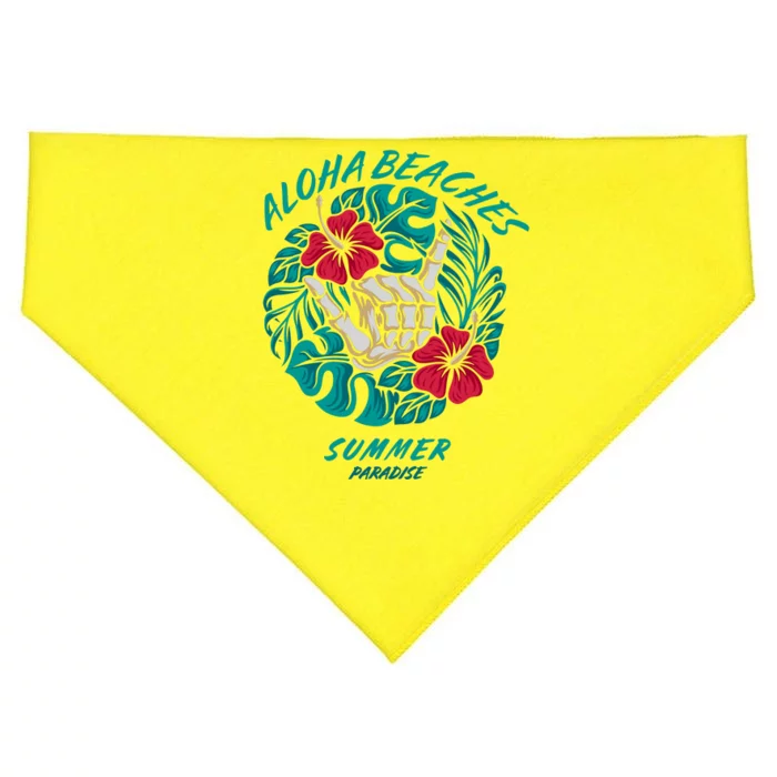 Aloha Beaches Skeleton Hand Rock On Flowers USA-Made Doggie Bandana