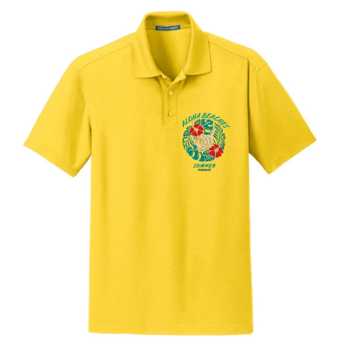 Aloha Beaches Skeleton Hand Rock On Flowers Dry Zone Grid Performance Polo