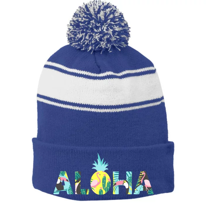 Aloha Tropical Style Stripe Pom Pom Beanie