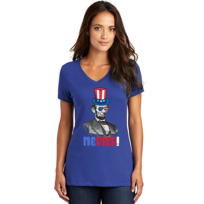 Abraham Lincoln President 4th Of July Gift Merica Gift Women's V-Neck T-Shirt