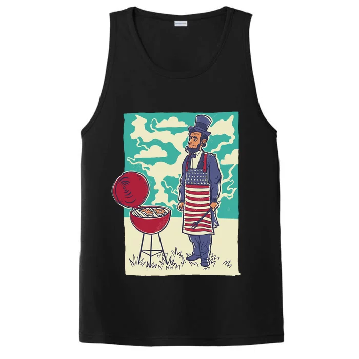 Abe Lincoln Patriotic Barbeque BBQ Performance Tank