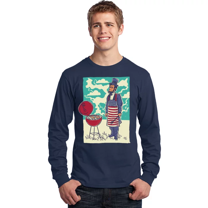 Abe Lincoln Patriotic Barbeque BBQ Long Sleeve Shirt