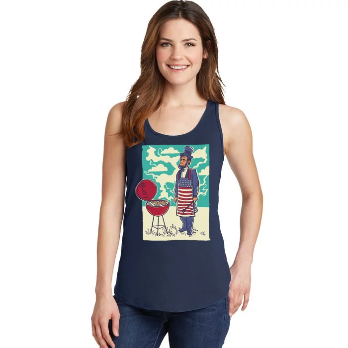 Abe Lincoln Patriotic Barbeque BBQ Ladies Essential Tank