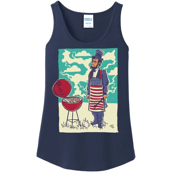 Abe Lincoln Patriotic Barbeque BBQ Ladies Essential Tank